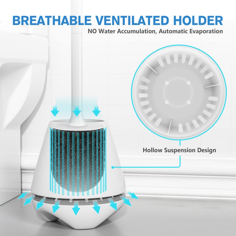 uptronic Toilet Brush and Holder 2 Pack, Toilet Brush with Ventilated Holder, Toilet Bowl Brush with Long and Large Handle for Bathroom-Toilet-Cleaning-Bristles-Comfortable - Image 2